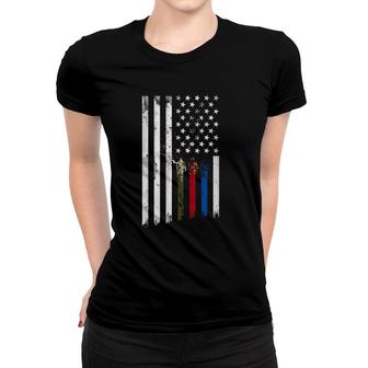 Thin Green Red Blue Line American Flag Women T-shirt | Mazezy