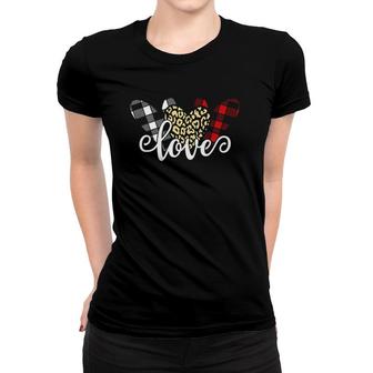 Three Hearts Leopard Buffalo Plaid Valentine's Day Girl Boy Women T-shirt | Mazezy