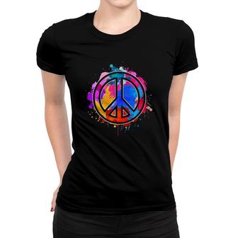 Tie Dye Flowered Peace Sign Graphic Hippie 60S 70S Retro Women T-shirt | Mazezy