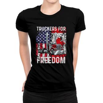 Trucker For Freedom Convoy 2022, American Canadian Flag Women T-shirt | Mazezy