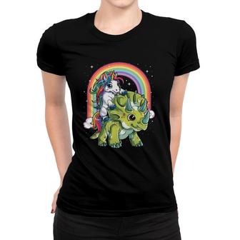 Unicorn Riding Dinosaur Triceratops Boys Kids Girls Rainbow Women T-shirt | Mazezy
