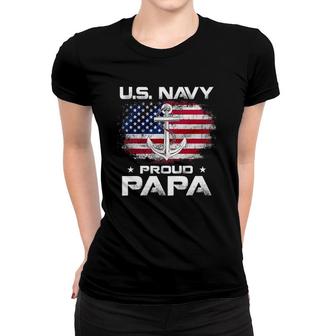 US Navy Proud Papa With American Flag Gift Veteran Women T-shirt | Mazezy