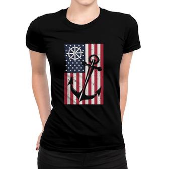 Usa Flag American Anchor Nautical Gift Design Idea Women T-shirt | Mazezy