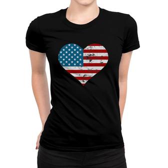 Usa Flag Heart Distressed Patriotic 4Th Of July Gift Women T-shirt | Mazezy