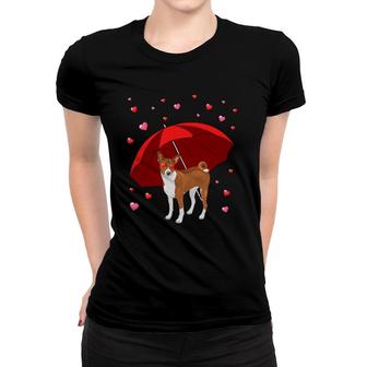 Valentines Basenji Dog Raining Hearts Valentine's Day Women T-shirt | Mazezy