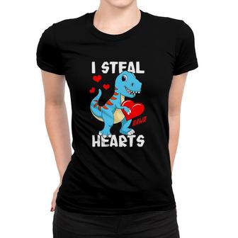 Valentines Day Dinosaur Kids I Steal Hearts Cute Babyrex Women T-shirt | Mazezy