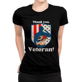 Veterans Day Military Boots Thank You Veteran Flag Women T-shirt | Mazezy