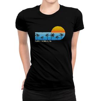 Vintage Puerto Morelos, Mx Palm Trees & Sunset Beach Women T-shirt | Mazezy