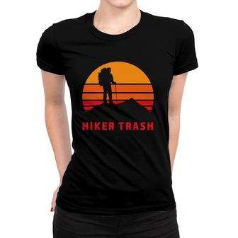 Vintage Sunset Distressed Text Thru Hiker Trash Mountain Sun Women T-shirt | Mazezy