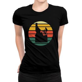 Vintage Sunset Retro Wilderness Map Mountain Biking Idaho Women T-shirt | Mazezy