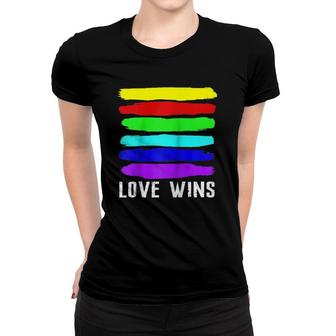 Watercolor Love Wins Rainbow Paint Flag Gifts Raglan Baseball Tee Women T-shirt | Mazezy