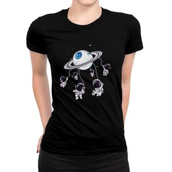 Weirdcore Aesthetic Eyeball Planet Space Astronaut Circus Women T-shirt | Mazezy