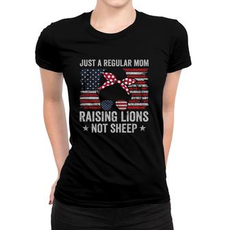 Women Messy Bun Just A Regular Mom Raising Lions Usa Mama Women T-shirt | Mazezy