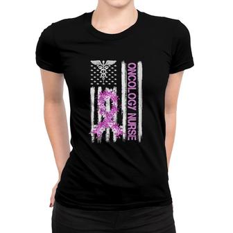 Womens Breast Cancer Oncology Nurse Rn Patriotic American Flag Gift V-Neck Women T-shirt | Mazezy