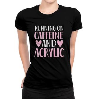 Womens Caffeine And Acrylic Funny Nail Technician Tech Gift Apparel V-Neck Women T-shirt | Mazezy
