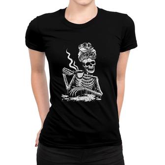 Womens Coffee Drinking Skeleton Lazy Diy Halloween Costume Women Women T-shirt | Mazezy