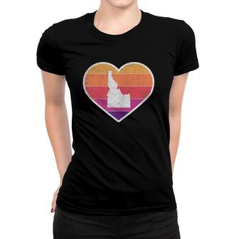 Womens Cute I Love Idaho Retro Heart With State Outline Women T-shirt | Mazezy