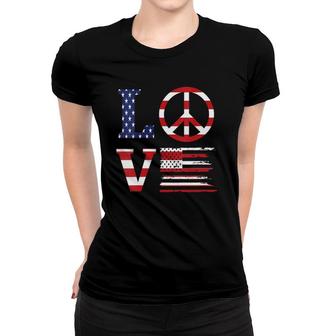 Womens Funny Patriotic 4Th Of July Love American Flag Peace Sign V-Neck Women T-shirt | Mazezy