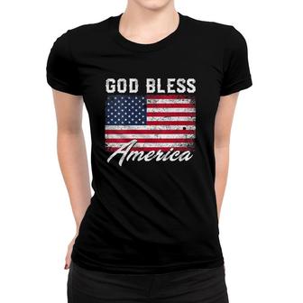 Womens God Bless America Usa Flag 4Th Of July Patriotic V-Neck Women T-shirt | Mazezy