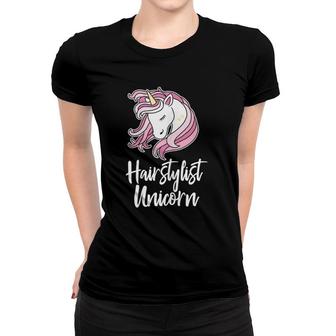 Womens Hairstylist Unicorn Funny Saying Hairdresser Gift Women T-shirt | Mazezy UK