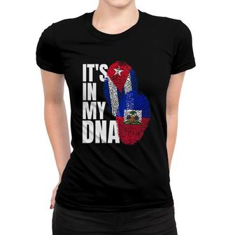 Womens Haitian And Cuban Mix Dna Flag Heritage Flag V-Neck Women T-shirt | Mazezy