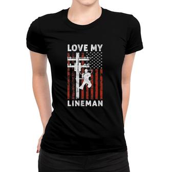Womens I Love My Lineman Usa Flag 4Th Of July Tank Top Women T-shirt | Mazezy