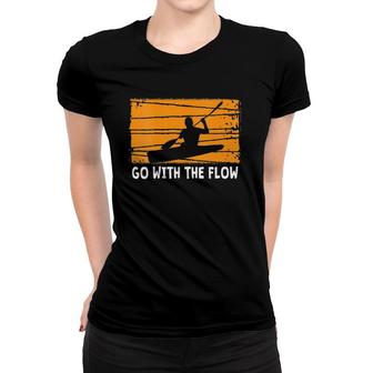 Womens Kayaking Go With The Flow Vintage Retro Kayak Gift V-Neck Women T-shirt | Mazezy
