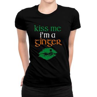 Womens Kiss Me I'm A Ginger Lover Redhead Green Lips Irish Pride Women T-shirt | Mazezy