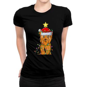Womens Lighting Xmas Tree Matching Yorkshire Terrier Christmas Women T-shirt | Mazezy