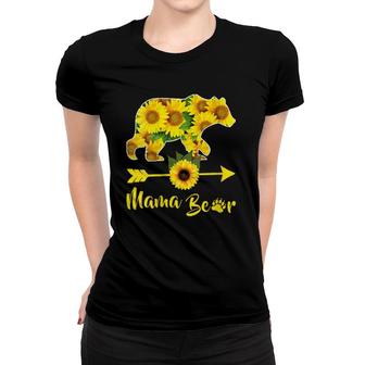 Womens Mama Bear Sunflower Gift Funny Mothers Day Mom And Aunt Gift V-Neck Women T-shirt | Mazezy