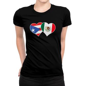 Womens Mexican Puerto Rican Flag Mexirican Mexico Puerto Rico Heart V-Neck Women T-shirt | Mazezy