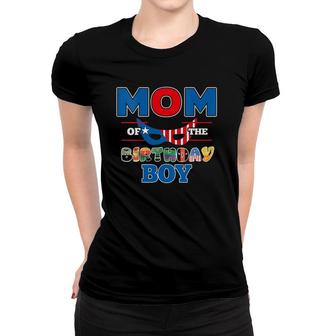 Womens Mom Of The Superhero Birthday Boy Super Hero Party Theme V-Neck Women T-shirt | Mazezy