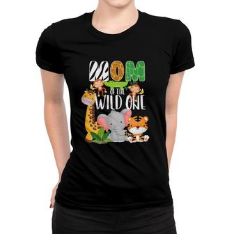 Womens Mom Of The Wild One Zoo Theme Birthday Safari Jungle Animals V-Neck Women T-shirt | Mazezy