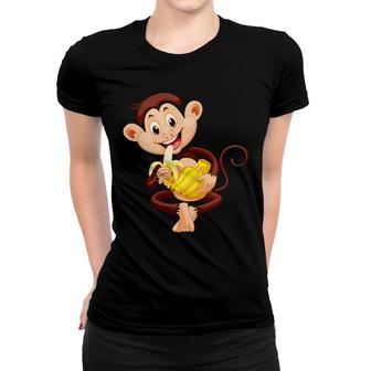Womens Monkey Eating Banana Women T-shirt | Mazezy