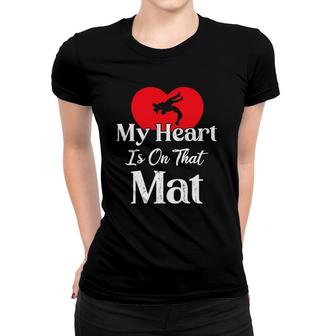 Womens My Heart Is On That Mat Wrestling Mom Gift Women T-shirt | Mazezy