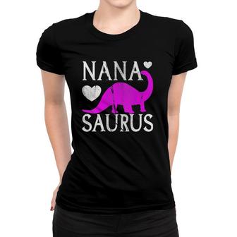 Womens Nanasaurus Funny Grandmother Nana Dinosaur Dino Gift V-Neck Women T-shirt | Mazezy