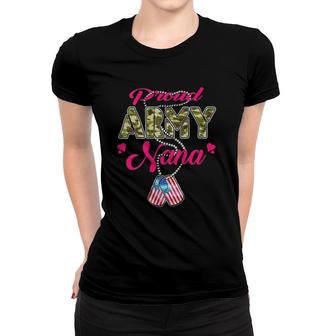 Womens Proud Army Nana Us Flag Camo Dog Tags Military Grandmother Women T-shirt | Mazezy