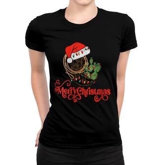Womens Retro Cowboy Lasso And Boots Merry Christmas Lights Cactus Women T-shirt | Mazezy