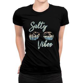 Womens Salty Vibes Cute Beach Summer Vacation V Neck Women T-shirt | Mazezy