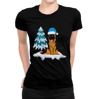 Womens Snowy Winter Animal Dog Owner Cute Pet German Shepherd Women T-shirt | Mazezy