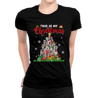 Womens This Is My Christmas Pajama Tree Lights Dalmatian Dog Women T-shirt | Mazezy