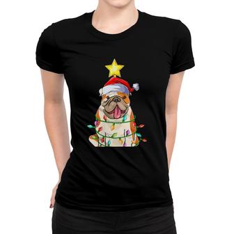 Womens Xmas Lighting Tree Matching American Bulldog Christmas Women T-shirt | Mazezy