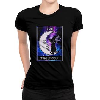 Xvii The Crescent Moon Tarot Card Black Cat With Witch Hat Halloween Women T-shirt | Mazezy