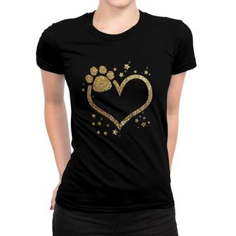 Yellow Paw Print Heart Cute Dog Cat Love Valentine's Day Women T-shirt | Mazezy