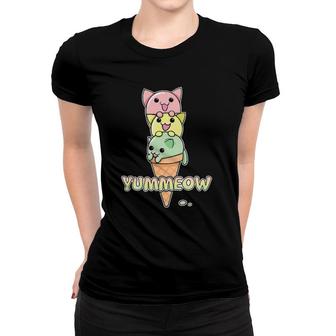 Yummeow Cat Ice Cream Cone Funny Kawaii Kitten Women T-shirt | Mazezy CA