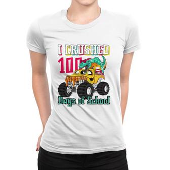 100 Days Of School Monster Truck Dinosaur Boys Women T-shirt | Mazezy