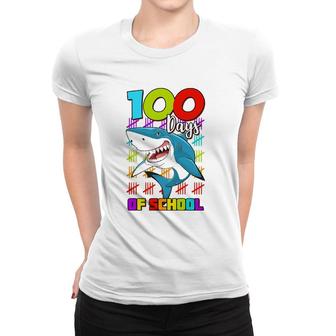 100 Days Of School Shark Lover Boys Girls 100 Days Smarter Women T-shirt | Mazezy