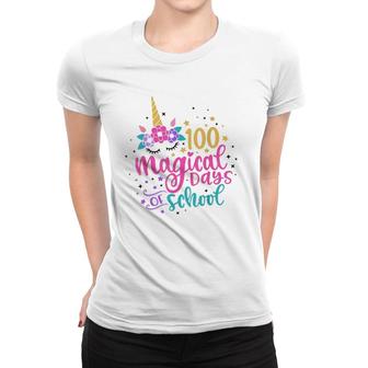 100 Magical Days Of School Unicorn Gift Teacher Student Women T-shirt | Mazezy