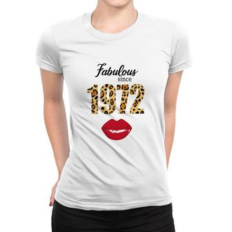 50Th Birthday Gift Happy Fabulous Since 1972 Leopard Lips Women T-shirt - Seseable