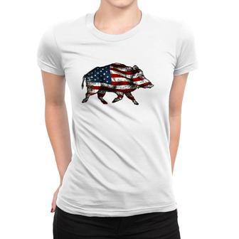 American Flag Feral Hog Wild Pig Hunting Women T-shirt | Mazezy